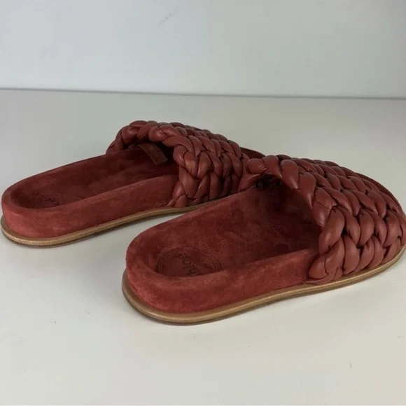 CHLOE RED BRAIDED LEATHER SLIDES - Picture 4 of 13